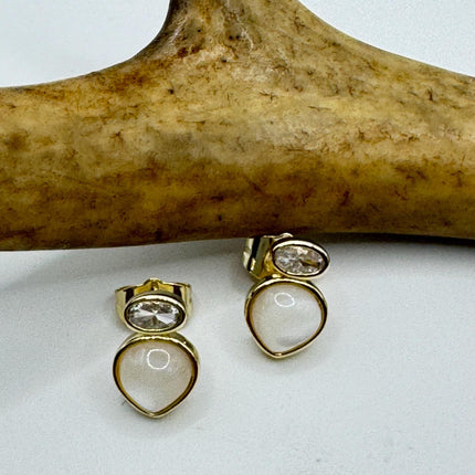 Vintage White Mother of Pearl Silver Drop Earrings Golden 925 Sterling Silver