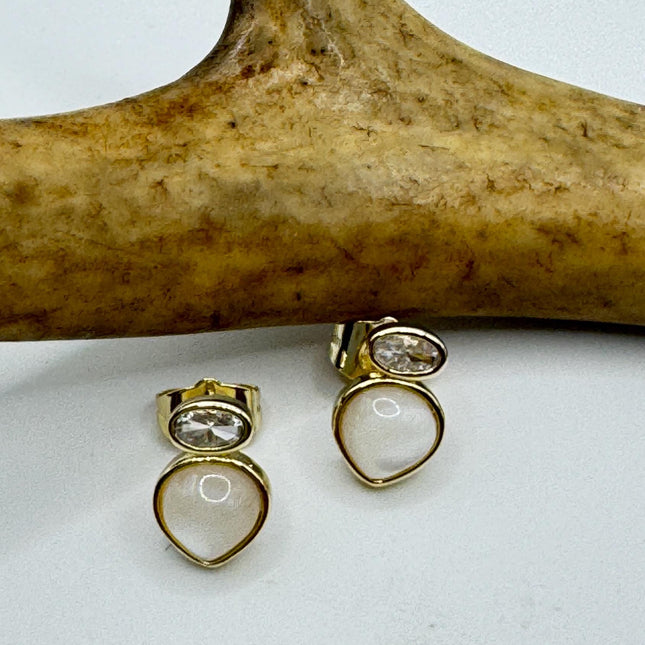 Vintage White Mother of Pearl Silver Drop Earrings Golden 925 Sterling Silver