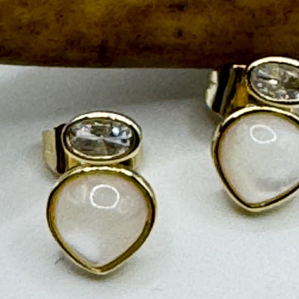 Vintage White Mother of Pearl Silver Drop Earrings Golden 925 Sterling Silver