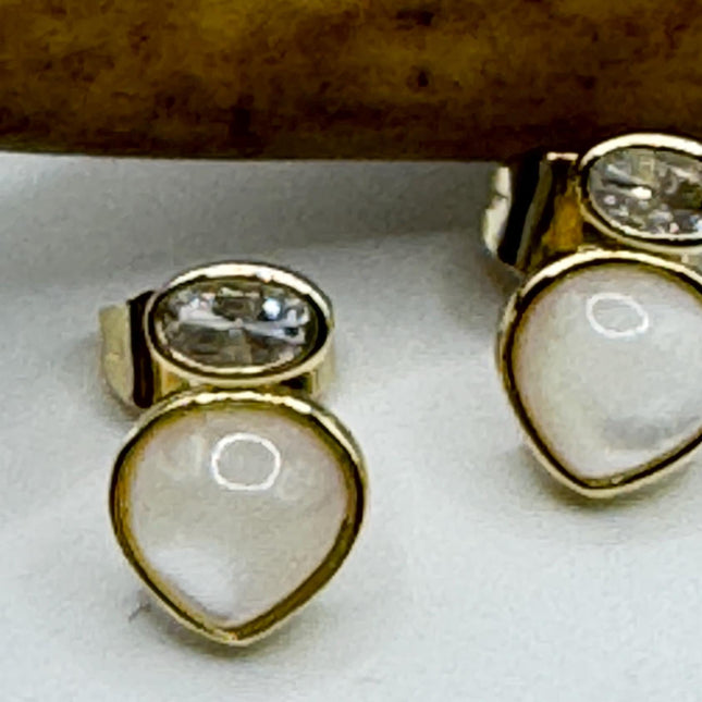 Vintage White Mother of Pearl Silver Drop Earrings Golden 925 Sterling Silver