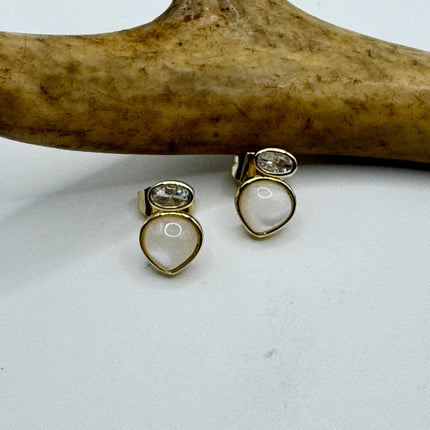 Vintage White Mother of Pearl Silver Drop Earrings Golden 925 Sterling Silver