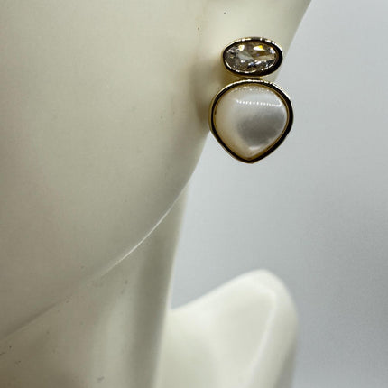 Vintage White Mother of Pearl Silver Drop Earrings Golden 925 Sterling Silver
