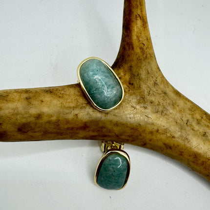 Vintage Green Nephrite Jade Gold 925 Sterling Silver Button Earrings