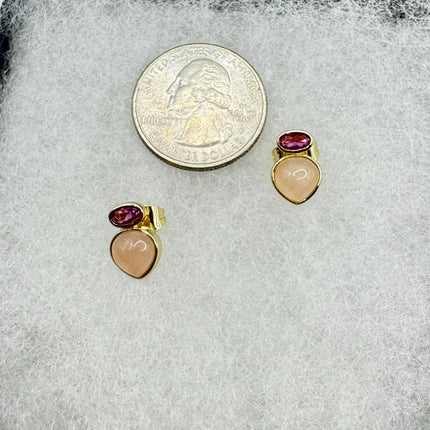 Vintage Pink Rose Quartz Earrings - Golden 925 Sterling Silver