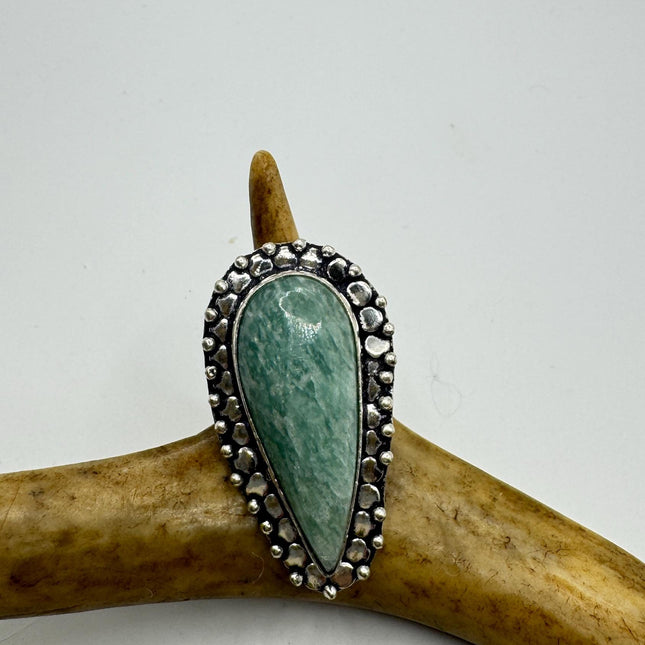 Vintage Silver Bronze Green Amazonite Ring: Unique Statement Jewelry