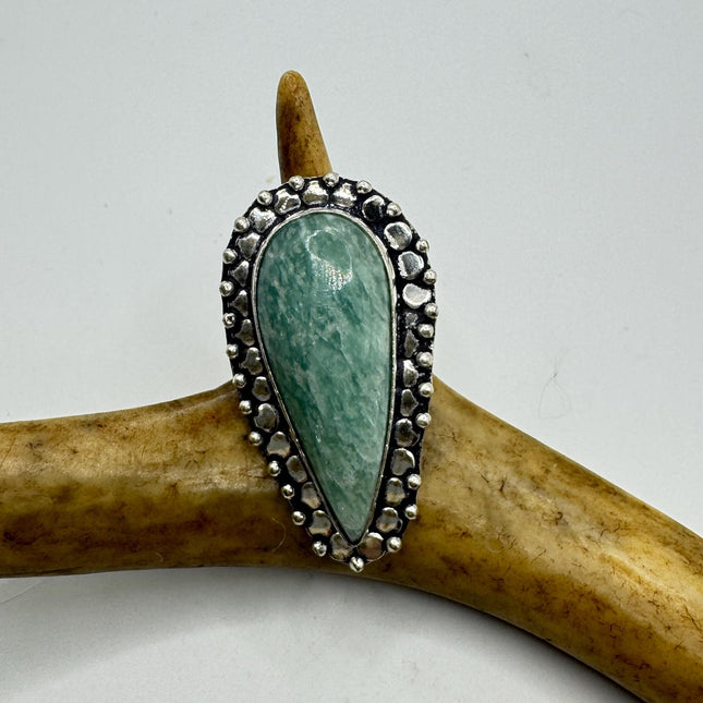Vintage Silver Bronze Green Amazonite Ring: Unique Statement Jewelry