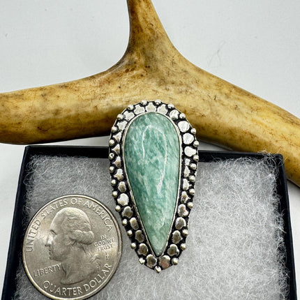 Vintage Silver Bronze Green Amazonite Ring: Unique Statement Jewelry