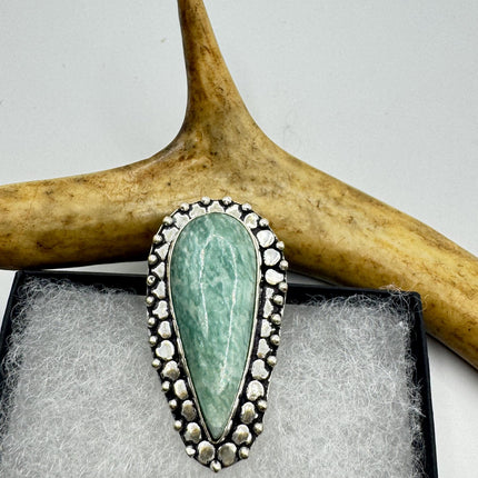 Vintage Silver Bronze Green Amazonite Ring: Unique Statement Jewelry