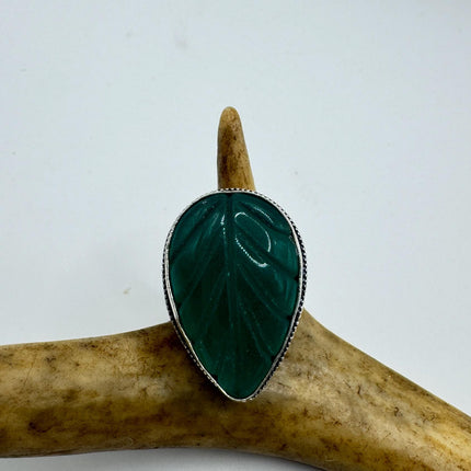 Vintage Silver Bronze Ring: Green Chrysoprase Statement