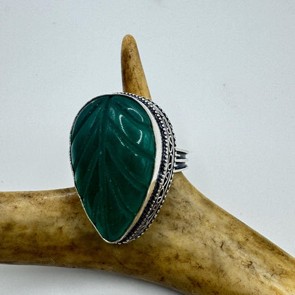 Vintage Silver Bronze Ring: Green Chrysoprase Statement