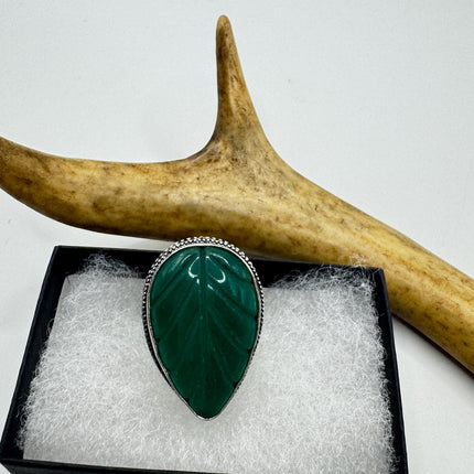Vintage Silver Bronze Ring: Green Chrysoprase Statement