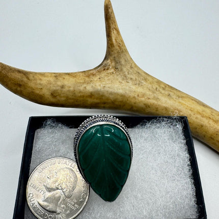 Vintage Silver Bronze Ring: Green Chrysoprase Statement