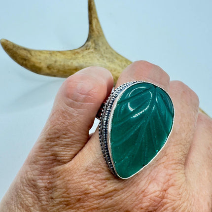 Vintage Silver Bronze Ring: Green Chrysoprase Statement