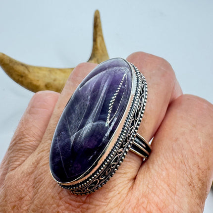 Vintage Purple Amethyst Cocktail Ring Silver Statement Ring