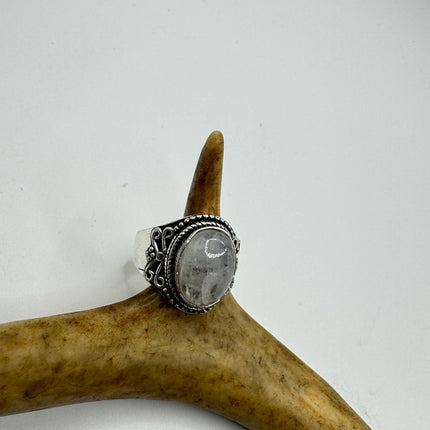 Vintage Rainbow Moonstone Ring Chunky Boho