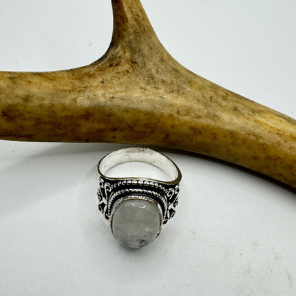 Vintage Rainbow Moonstone Ring Chunky Boho