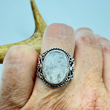 Vintage Rainbow Moonstone Ring Chunky Boho