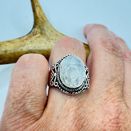 Vintage Rainbow Moonstone Ring Chunky Boho