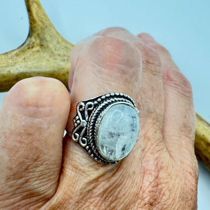 Vintage Rainbow Moonstone Ring Chunky Boho