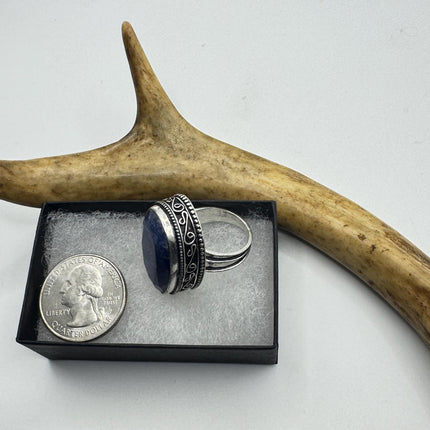 Vintage Raw Blue Sapphire Ring: Handmade Silver Bronze Boho Jewelry