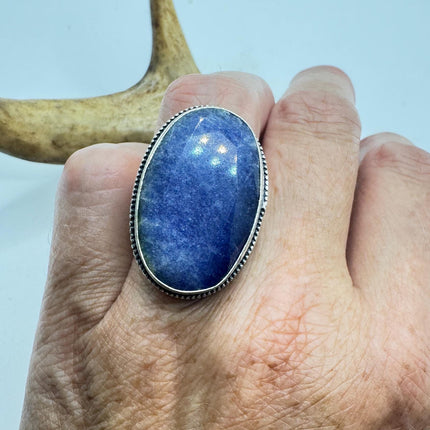 Vintage Raw Blue Sapphire Ring: Handmade Silver Bronze Boho Jewelry