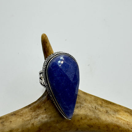 Vintage Raw Blue Sapphire Ring: Handmade Silver Bronze Boho Jewelry