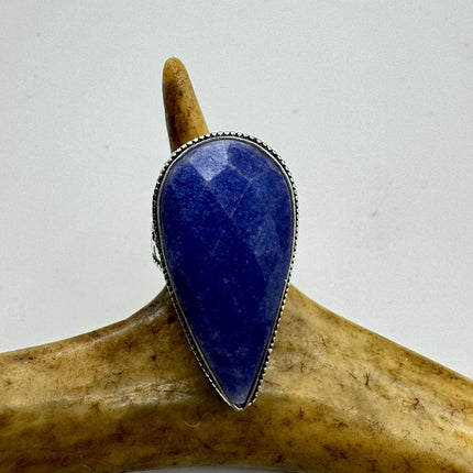 Vintage Raw Blue Sapphire Ring: Handmade Silver Bronze Boho Jewelry