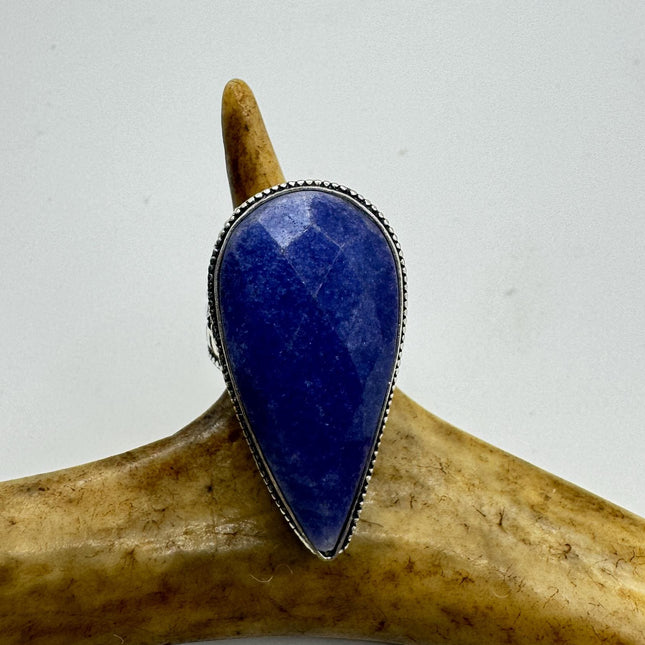 Vintage Raw Blue Sapphire Ring: Handmade Silver Bronze Boho Jewelry