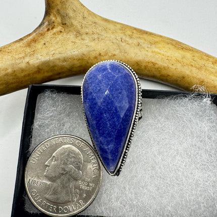Vintage Raw Blue Sapphire Ring: Handmade Silver Bronze Boho Jewelry