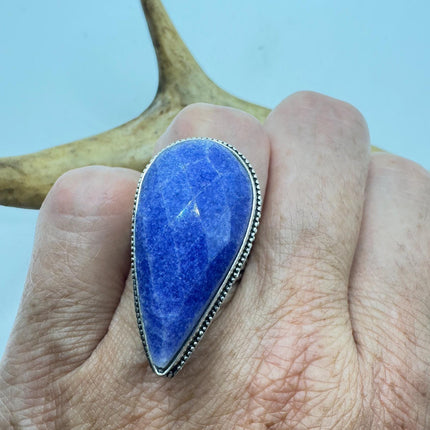Vintage Raw Blue Sapphire Ring: Handmade Silver Bronze Boho Jewelry