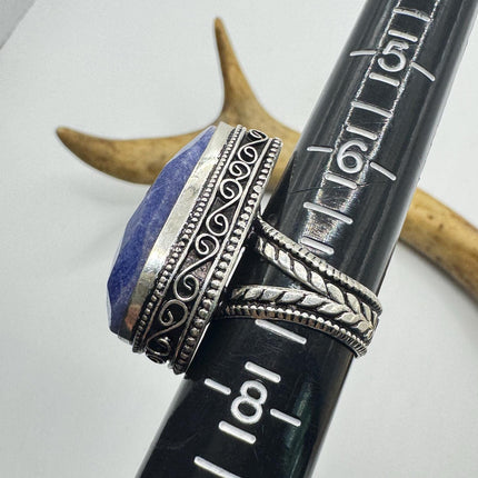 Vintage Raw Blue Sapphire Ring: Handmade Silver Bronze Boho Jewelry