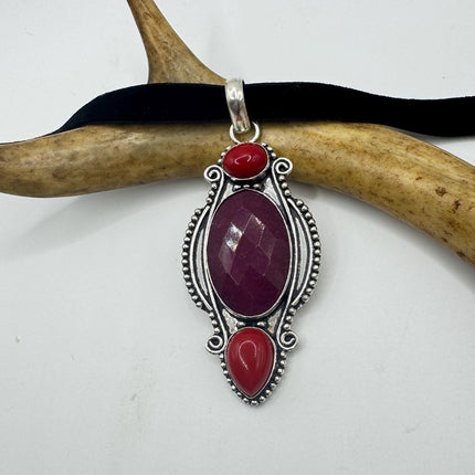 Vintage Pink Ruby Choker Necklace - Bronze Silver