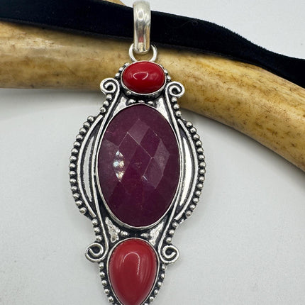 Vintage Pink Ruby Choker Necklace - Bronze Silver