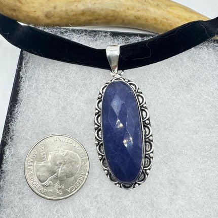 Vintage Raw Blue Sapphire Silver Boho Statement Necklace