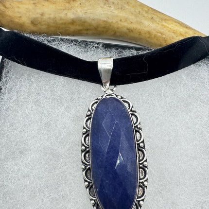 Vintage Raw Blue Sapphire Silver Boho Statement Necklace