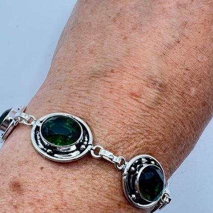 Vintage Green Glass Silver Toggle Bracelet Silver Bronze