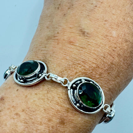 Vintage Green Glass Silver Toggle Bracelet Silver Bronze