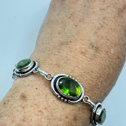 Vintage Green Glass Silver Toggle Bracelet Silver Bronze