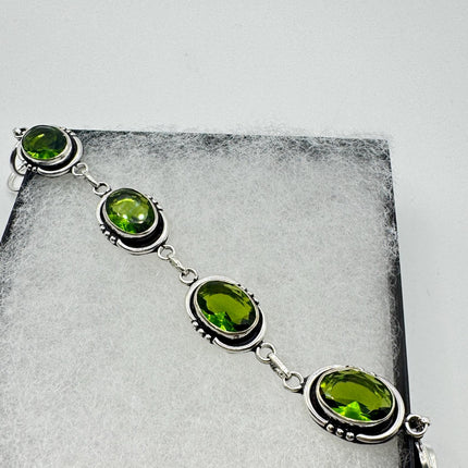Vintage Green Glass Silver Toggle Bracelet Silver Bronze