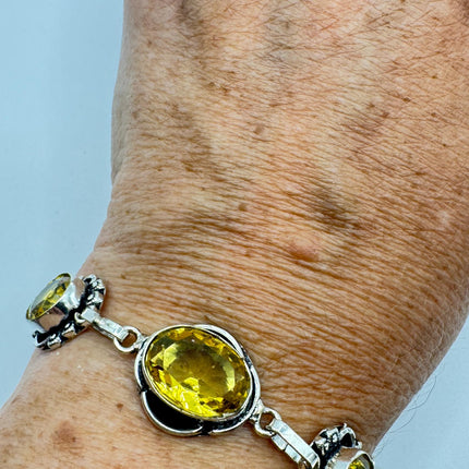 Vintage Yellow Citrine Silver Toggle Bracelet Silver Bronze
