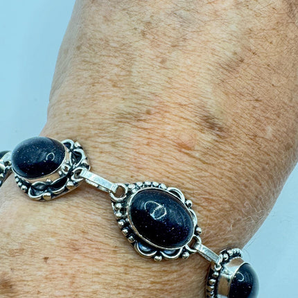 Vintage Black Sandstone Toggle Bracelet Silver Bronze