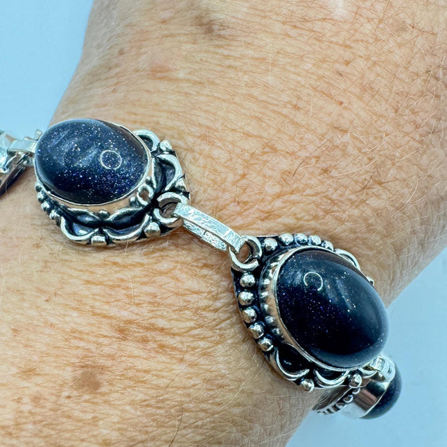 Vintage Black Sandstone Toggle Bracelet Silver Bronze