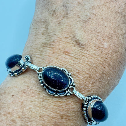 Vintage Black Sandstone Toggle Bracelet Silver Bronze