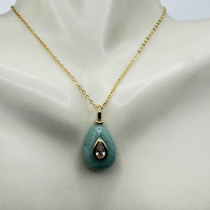 Vintage Gold Filled - Green Amazonite Charm pendant necklace