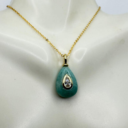 Vintage Gold Filled - Green Amazonite Charm pendant necklace
