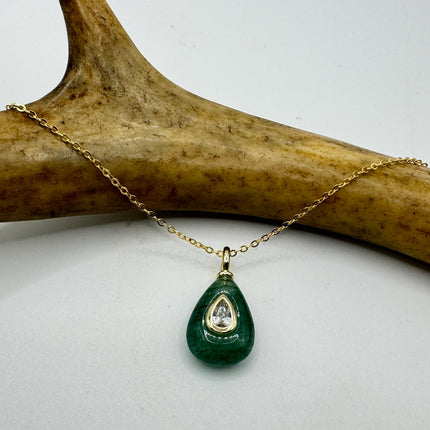 Vintage Gold Filled - Green Nephrite Jade pendant necklace