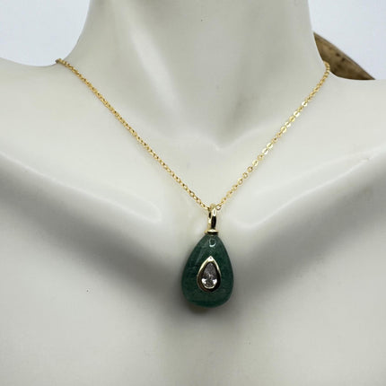 Vintage Gold Filled - Green Nephrite Jade pendant necklace
