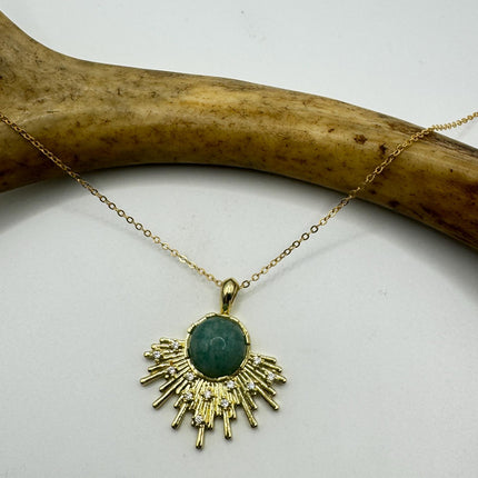 Vintage Gold Filled - Green Amazonite Charm pendant necklace