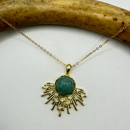 Vintage Gold Filled - Green Amazonite Charm pendant necklace