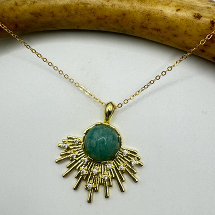 Vintage Gold Filled - Green Amazonite Charm pendant necklace